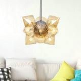 Diamond Hanging Chandelier Modernism Amber Glass 9/12 Heads Ceiling Pendant Light in Chrome Clearhalo 'Ceiling Lights' 'Chandeliers' 'Glass shade' 'Glass' 'Modern Chandeliers' 'Modern' Lighting' 324571