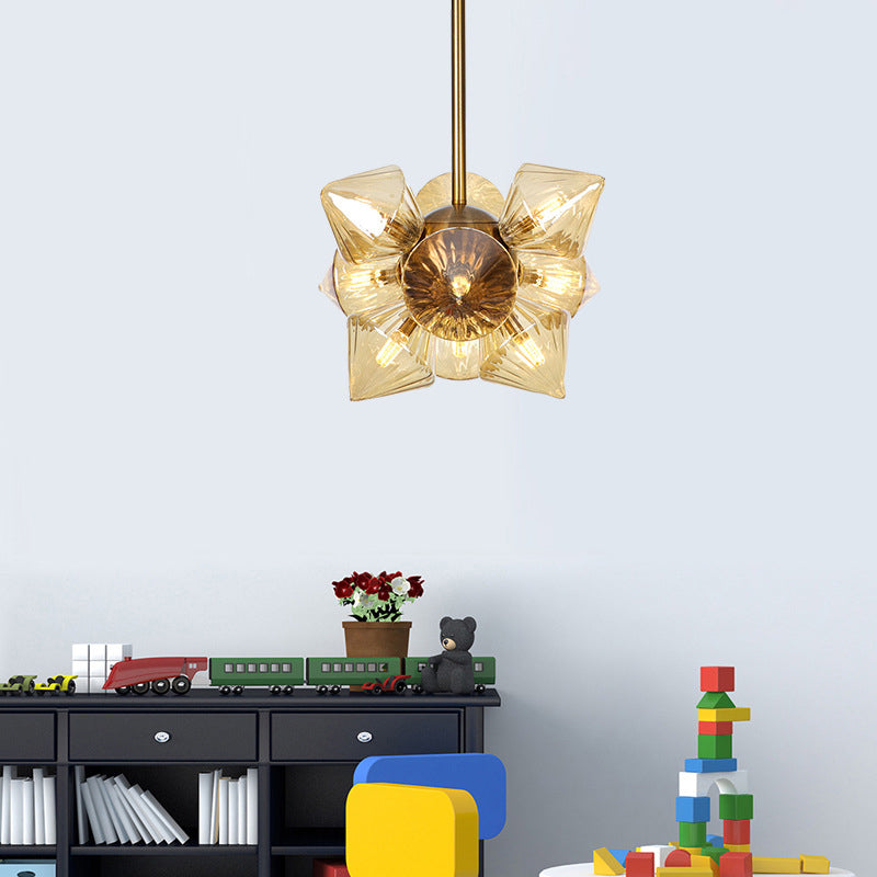 Diamond Hanging Chandelier Modernism Amber Glass 9/12 Heads Ceiling Pendant Light in Chrome Clearhalo 'Ceiling Lights' 'Chandeliers' 'Glass shade' 'Glass' 'Modern Chandeliers' 'Modern' Lighting' 324572