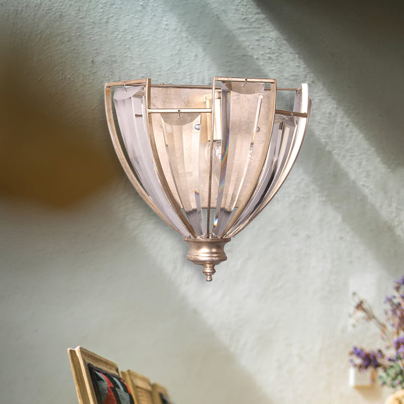 Antique Silver Curved Wall Sconce Modernist 1 Bulb Clear Crystal LED Wall Light Fixture Aged Silver Clearhalo 'Modern wall lights' 'Modern' 'Wall Lamps & Sconces' 'Wall Lights' Lighting' 324580