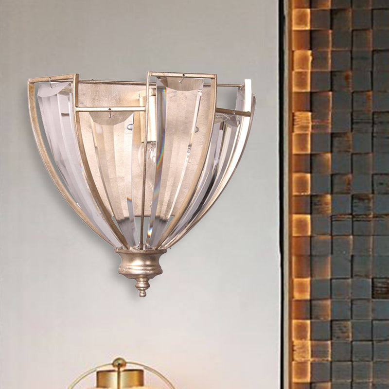 Antique Silver Curved Wall Sconce Modernist 1 Bulb Clear Crystal LED Wall Light Fixture Clearhalo 'Modern wall lights' 'Modern' 'Wall Lamps & Sconces' 'Wall Lights' Lighting' 324581