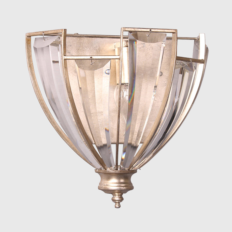 Antique Silver Curved Wall Sconce Modernist 1 Bulb Clear Crystal LED Wall Light Fixture Clearhalo 'Modern wall lights' 'Modern' 'Wall Lamps & Sconces' 'Wall Lights' Lighting' 324583