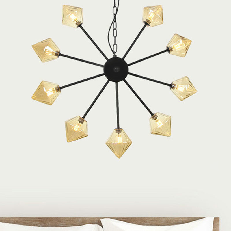 Contemporary Pyramid Chandelier Lamp Amber Glass 9 Heads Hanging Light Fixture in Black Clearhalo 'Ceiling Lights' 'Chandeliers' 'Glass shade' 'Glass' 'Modern Chandeliers' 'Modern' Lighting' 324596