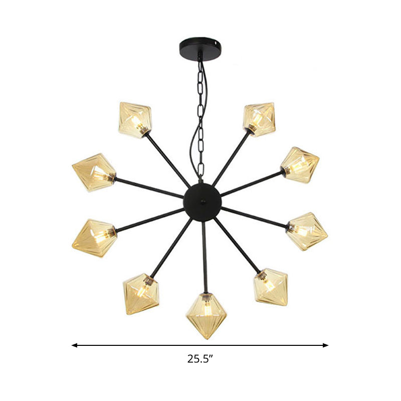 Contemporary Pyramid Chandelier Lamp Amber Glass 9 Heads Hanging Light Fixture in Black Clearhalo 'Ceiling Lights' 'Chandeliers' 'Glass shade' 'Glass' 'Modern Chandeliers' 'Modern' Lighting' 324599