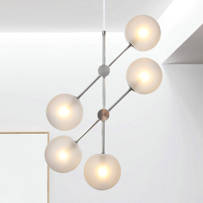 Modern Globe Chandelier Lighting Textured White Glass 5 Bulbs Bedroom Ceiling Suspension Lamp Textured White Clearhalo 'Ceiling Lights' 'Chandeliers' 'Glass shade' 'Glass' 'Modern Chandeliers' 'Modern' Lighting' 324615