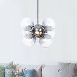 Chrome Sphere Ceiling Chandelier Modern 9 Bulbs Clear Glass Suspended Lighting Fixture Chrome Clearhalo 'Ceiling Lights' 'Chandeliers' 'Glass shade' 'Glass' 'Modern Chandeliers' 'Modern' Lighting' 324628