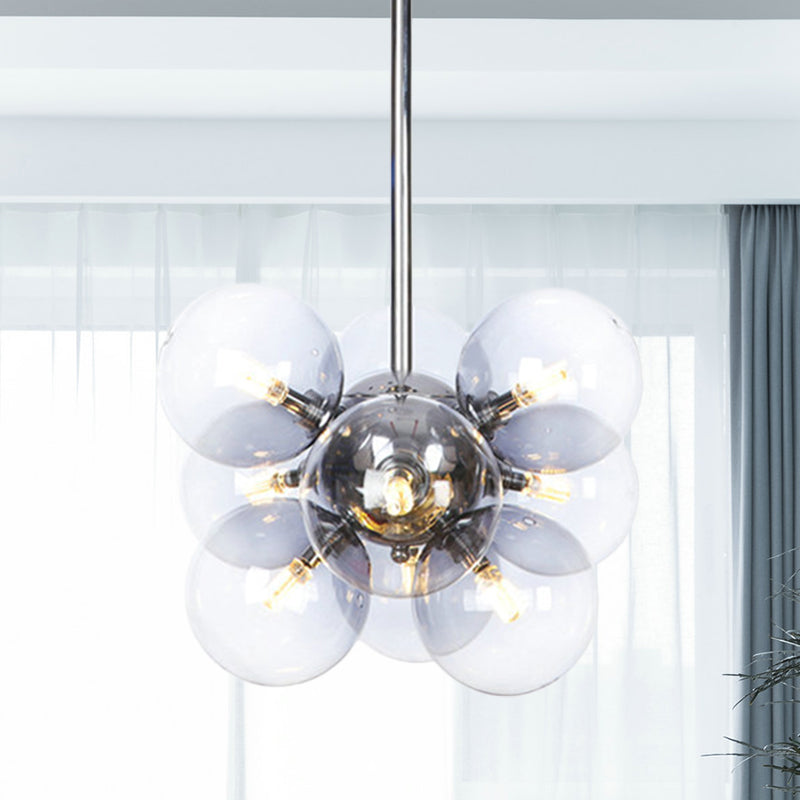 Chrome Sphere Ceiling Chandelier Modern 9 Bulbs Clear Glass Suspended Lighting Fixture Clearhalo 'Ceiling Lights' 'Chandeliers' 'Glass shade' 'Glass' 'Modern Chandeliers' 'Modern' Lighting' 324629