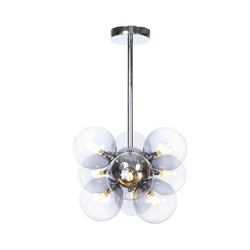 Chrome Sphere Ceiling Chandelier Modern 9 Bulbs Clear Glass Suspended Lighting Fixture Clearhalo 'Ceiling Lights' 'Chandeliers' 'Glass shade' 'Glass' 'Modern Chandeliers' 'Modern' Lighting' 324631