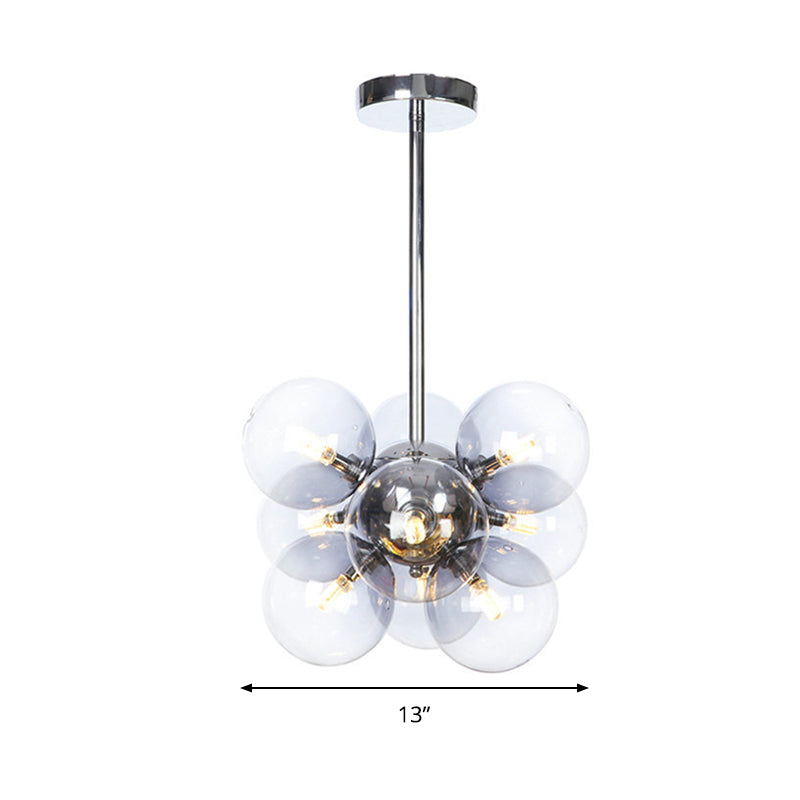 Chrome Sphere Ceiling Chandelier Modern 9 Bulbs Clear Glass Suspended Lighting Fixture Clearhalo 'Ceiling Lights' 'Chandeliers' 'Glass shade' 'Glass' 'Modern Chandeliers' 'Modern' Lighting' 324632