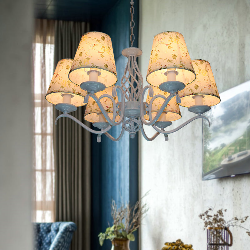 Light Blue 6 Heads Chandelier Light Traditionalism Fabric Conical LED Suspended Lighting Fixture Clearhalo 'Ceiling Lights' 'Chandeliers' Lighting' options 324665