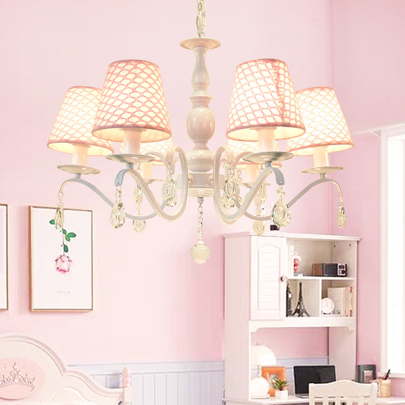 Fabric Pink Hanging Chandelier Tapered 6 Lights Traditional Down Lighting Pendant with Crystal Accent Clearhalo 'Ceiling Lights' 'Chandeliers' Lighting' options 324671