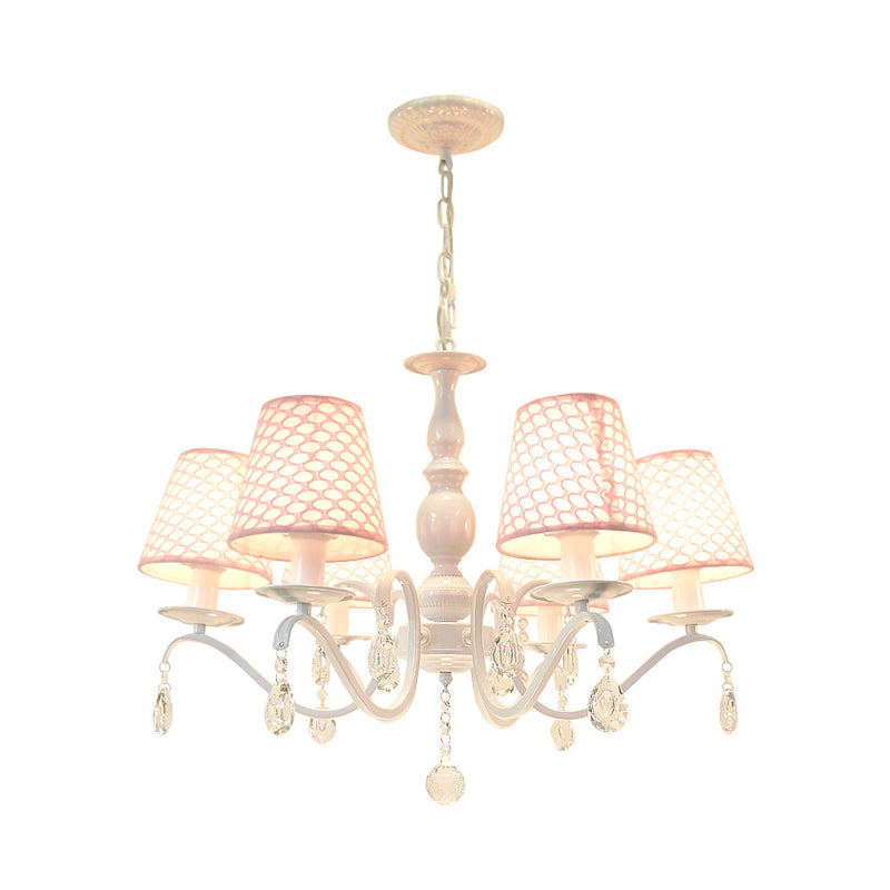 Fabric Pink Hanging Chandelier Tapered 6 Lights Traditional Down Lighting Pendant with Crystal Accent Clearhalo 'Ceiling Lights' 'Chandeliers' Lighting' options 324673