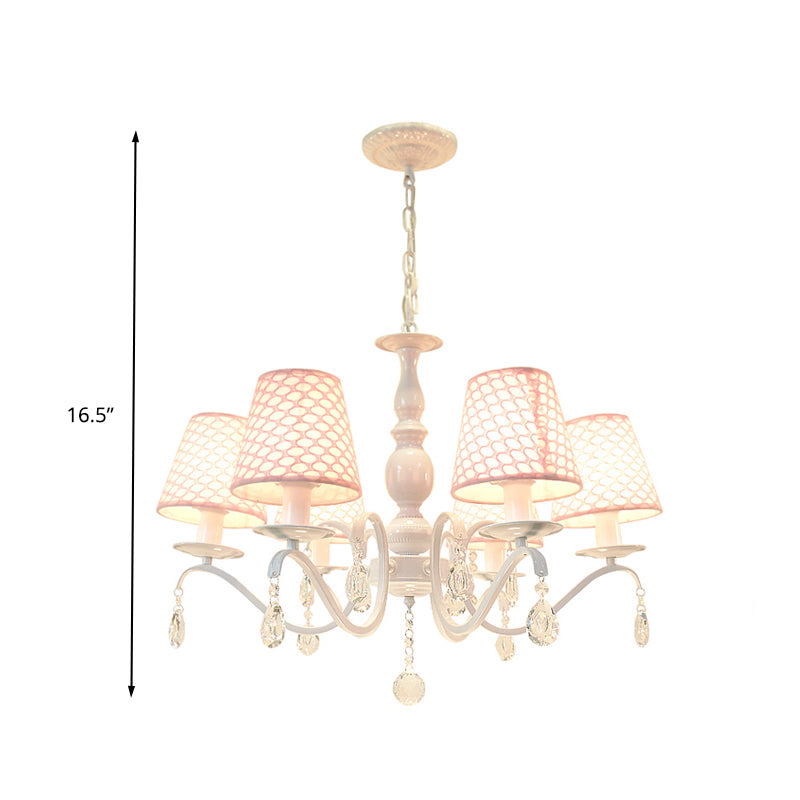 Fabric Pink Hanging Chandelier Tapered 6 Lights Traditional Down Lighting Pendant with Crystal Accent Clearhalo 'Ceiling Lights' 'Chandeliers' Lighting' options 324674