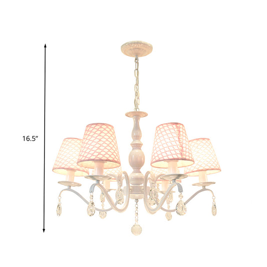 Fabric Pink Hanging Chandelier Tapered 6 Lights Traditional Down Lighting Pendant with Crystal Accent Clearhalo 'Ceiling Lights' 'Chandeliers' Lighting' options 324674