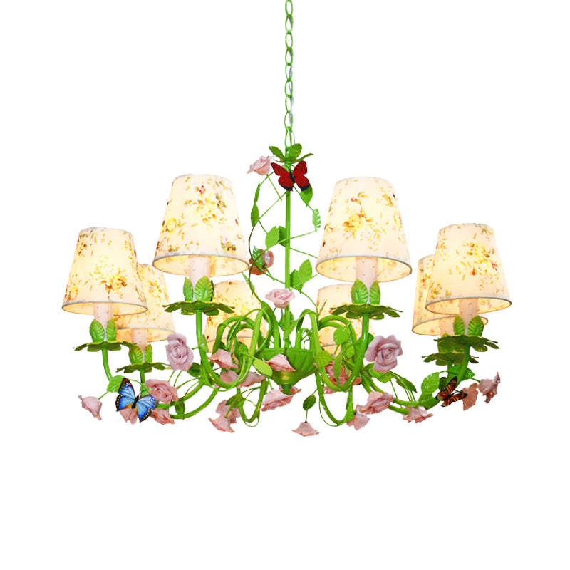 Fabric Green Hanging Chandelier Tapered 8 Lights Traditional Down Lighting Pendant for Bedroom Clearhalo 'Ceiling Lights' 'Chandeliers' Lighting' options 324684