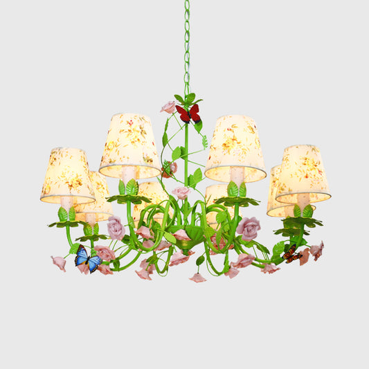 Fabric Green Hanging Chandelier Tapered 8 Lights Traditional Down Lighting Pendant for Bedroom Clearhalo 'Ceiling Lights' 'Chandeliers' Lighting' options 324685