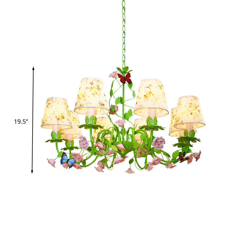 Fabric Green Hanging Chandelier Tapered 8 Lights Traditional Down Lighting Pendant for Bedroom Clearhalo 'Ceiling Lights' 'Chandeliers' Lighting' options 324686