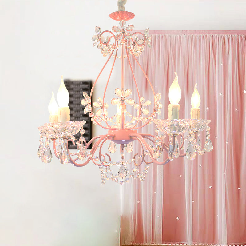 Candle Bedroom Ceiling Chandelier Traditional K9 Crystal 3/5 Heads Pink Hanging Light Fixture Clearhalo 'Ceiling Lights' 'Chandeliers' Lighting' options 324693