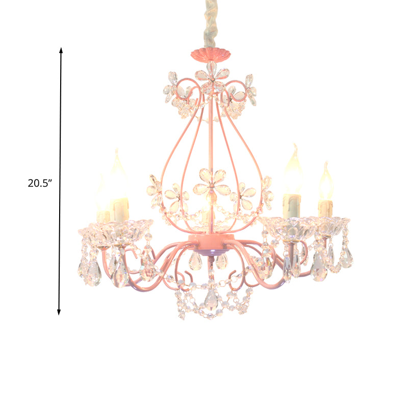 Candle Bedroom Ceiling Chandelier Traditional K9 Crystal 3/5 Heads Pink Hanging Light Fixture Clearhalo 'Ceiling Lights' 'Chandeliers' Lighting' options 324696