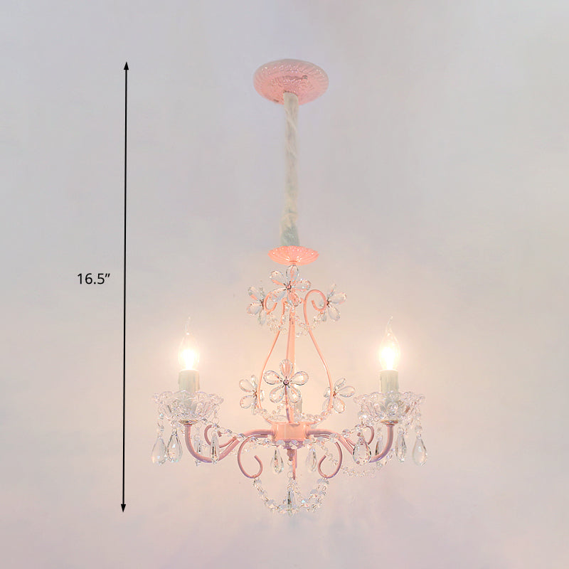 Candle Bedroom Ceiling Chandelier Traditional K9 Crystal 3/5 Heads Pink Hanging Light Fixture Clearhalo 'Ceiling Lights' 'Chandeliers' Lighting' options 324698