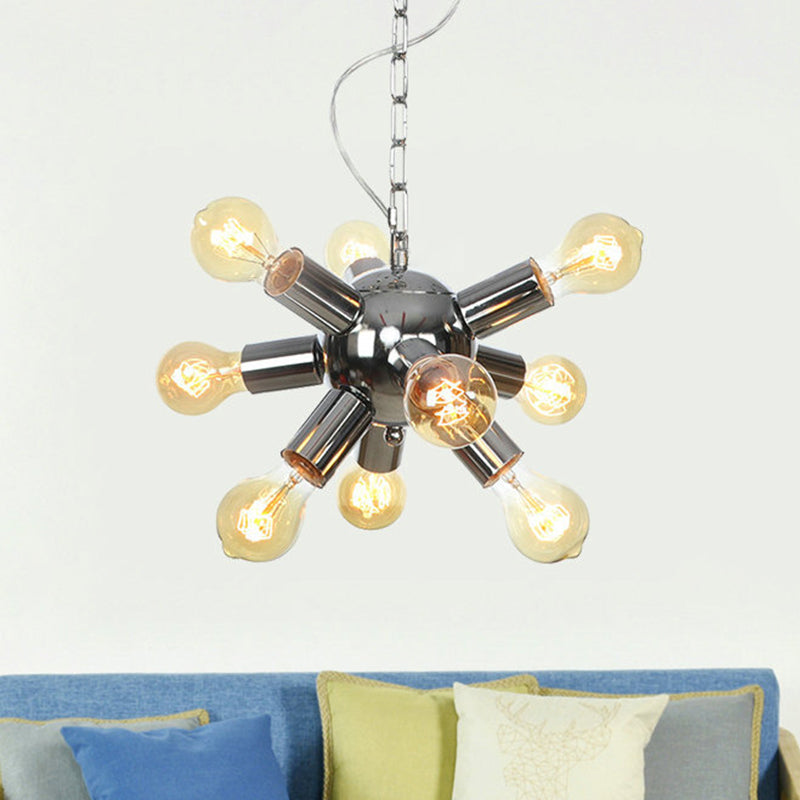 Starburst Hanging Chandelier Contemporary Metal 9/12 Bulbs Ceiling Pendant Light in Chrome 9 Chrome Clearhalo 'Ceiling Lights' 'Chandeliers' 'Modern Chandeliers' 'Modern' Lighting' 324699