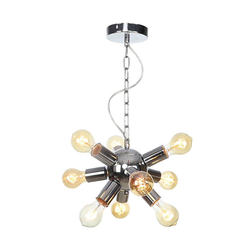 Starburst Hanging Chandelier Contemporary Metal 9/12 Bulbs Ceiling Pendant Light in Chrome Clearhalo 'Ceiling Lights' 'Chandeliers' 'Modern Chandeliers' 'Modern' Lighting' 324702