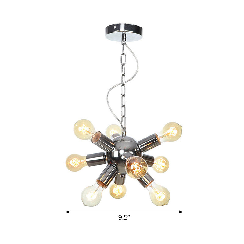 Starburst Hanging Chandelier Contemporary Metal 9/12 Bulbs Ceiling Pendant Light in Chrome Clearhalo 'Ceiling Lights' 'Chandeliers' 'Modern Chandeliers' 'Modern' Lighting' 324703