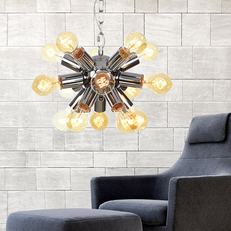 Starburst Hanging Chandelier Contemporary Metal 9/12 Bulbs Ceiling Pendant Light in Chrome 12 Chrome Clearhalo 'Ceiling Lights' 'Chandeliers' 'Modern Chandeliers' 'Modern' Lighting' 324704