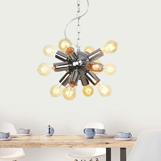 Starburst Hanging Chandelier Contemporary Metal 9/12 Bulbs Ceiling Pendant Light in Chrome Clearhalo 'Ceiling Lights' 'Chandeliers' 'Modern Chandeliers' 'Modern' Lighting' 324705