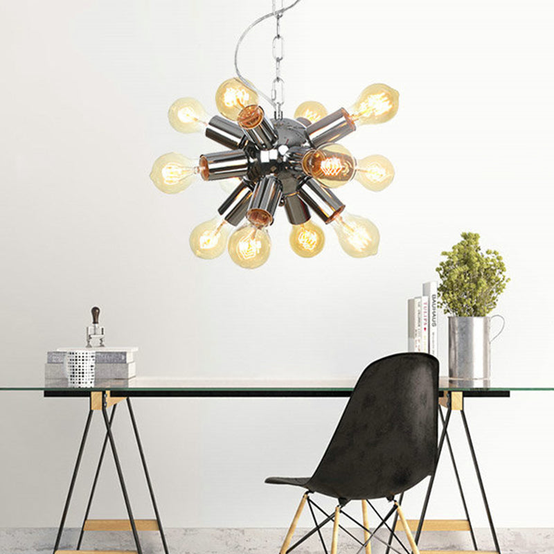 Starburst Hanging Chandelier Contemporary Metal 9/12 Bulbs Ceiling Pendant Light in Chrome Clearhalo 'Ceiling Lights' 'Chandeliers' 'Modern Chandeliers' 'Modern' Lighting' 324706