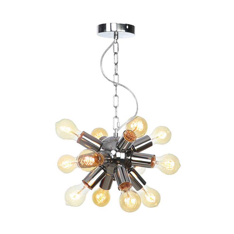 Starburst Hanging Chandelier Contemporary Metal 9/12 Bulbs Ceiling Pendant Light in Chrome Clearhalo 'Ceiling Lights' 'Chandeliers' 'Modern Chandeliers' 'Modern' Lighting' 324707