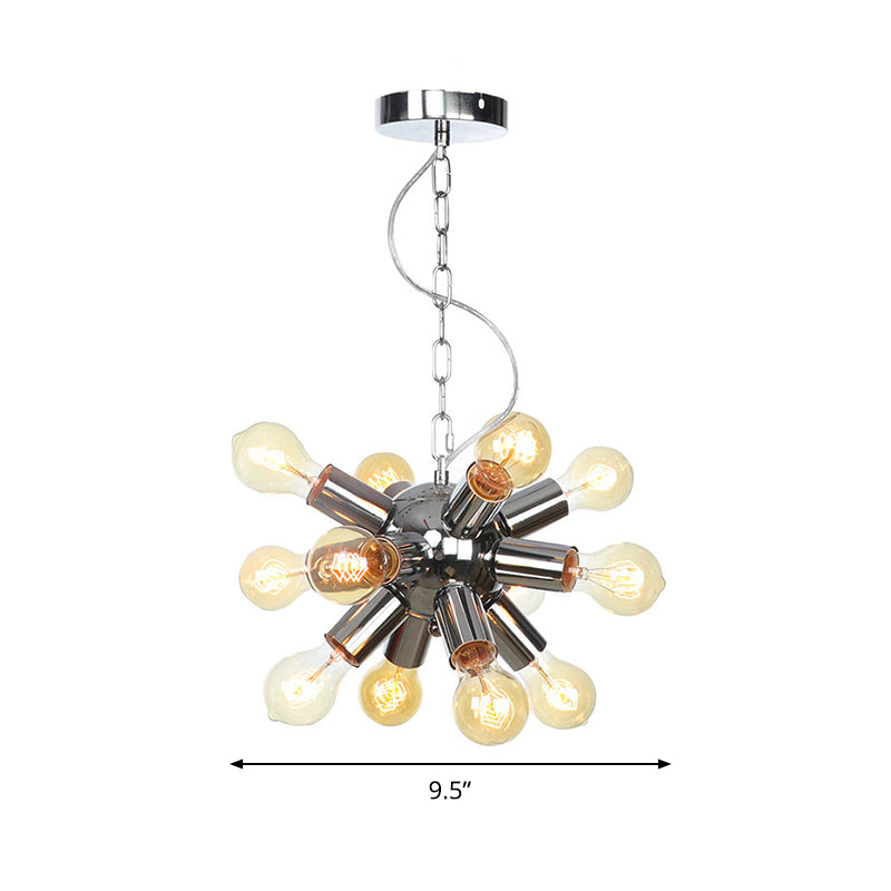 Starburst Hanging Chandelier Contemporary Metal 9/12 Bulbs Ceiling Pendant Light in Chrome Clearhalo 'Ceiling Lights' 'Chandeliers' 'Modern Chandeliers' 'Modern' Lighting' 324708