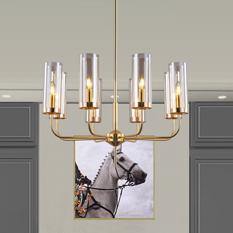 Cognac Glass Cylinder Hanging Chandelier Modern 8 Bulbs Ceiling Pendant Light for Dining Room Cognac Clearhalo 'Ceiling Lights' 'Chandeliers' 'Glass shade' 'Glass' 'Modern Chandeliers' 'Modern' Lighting' 324725