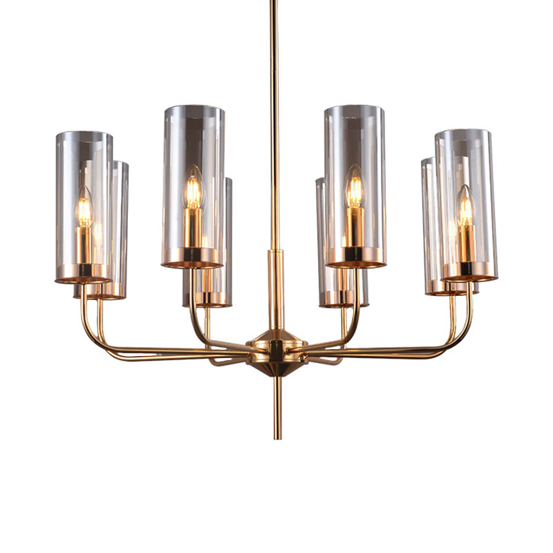 Cognac Glass Cylinder Hanging Chandelier Modern 8 Bulbs Ceiling Pendant Light for Dining Room Clearhalo 'Ceiling Lights' 'Chandeliers' 'Glass shade' 'Glass' 'Modern Chandeliers' 'Modern' Lighting' 324728