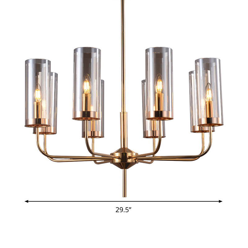 Cognac Glass Cylinder Hanging Chandelier Modern 8 Bulbs Ceiling Pendant Light for Dining Room Clearhalo 'Ceiling Lights' 'Chandeliers' 'Glass shade' 'Glass' 'Modern Chandeliers' 'Modern' Lighting' 324729