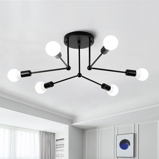 Metal Radial Semi Flush Light Contemporary 6 Heads Close to Ceiling Lighting in Black Black Clearhalo 'Ceiling Lights' 'Close To Ceiling Lights' 'Close to ceiling' 'Semi-flushmount' Lighting' 324744