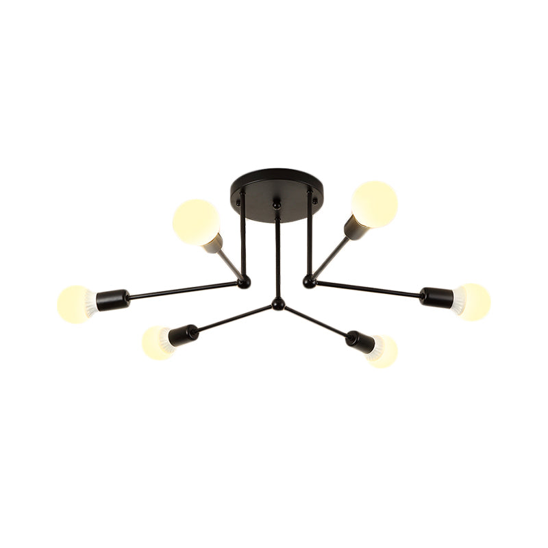 Metal Radial Semi Flush Light Contemporary 6 Heads Close to Ceiling Lighting in Black Clearhalo 'Ceiling Lights' 'Close To Ceiling Lights' 'Close to ceiling' 'Semi-flushmount' Lighting' 324746