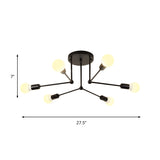 Metal Radial Semi Flush Light Contemporary 6 Heads Close to Ceiling Lighting in Black Clearhalo 'Ceiling Lights' 'Close To Ceiling Lights' 'Close to ceiling' 'Semi-flushmount' Lighting' 324747