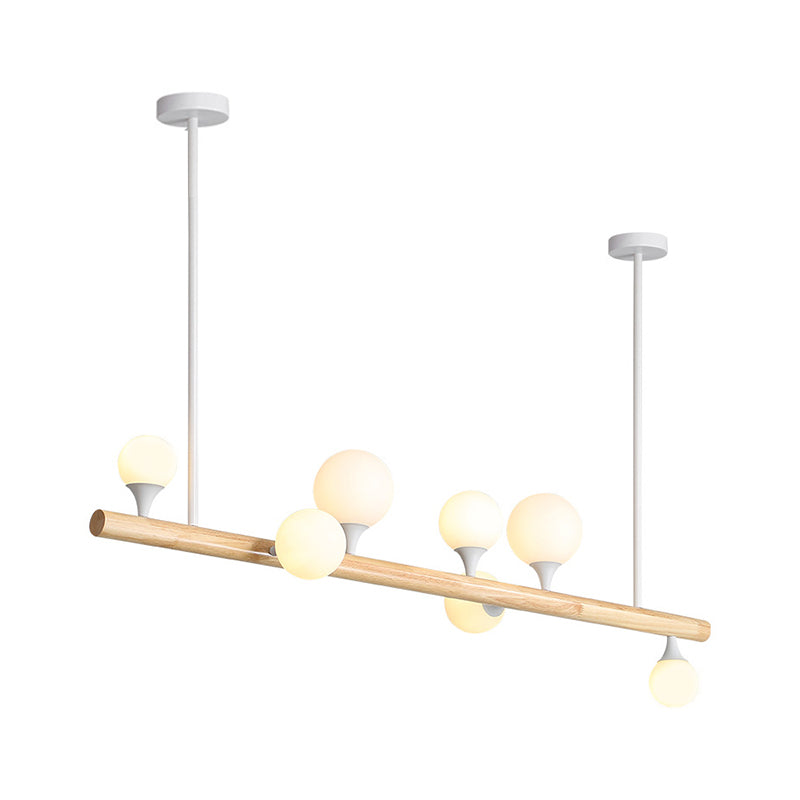 Straight Island Lighting Asian Wood 7 Bulbs Beige Hanging Ceiling Light for Dining Room Clearhalo 'Ceiling Lights' 'Island Lights' Lighting' 324750