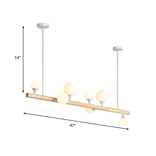 Straight Island Lighting Asian Wood 7 Bulbs Beige Hanging Ceiling Light for Dining Room Clearhalo 'Ceiling Lights' 'Island Lights' Lighting' 324751