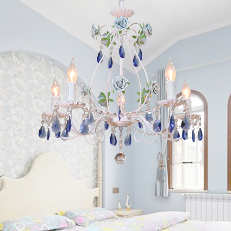 Countryside Candlestick Hanging Pendant 3/5/8 Heads Crystal Chandelier Lighting Fixture in Blue/Purple Clearhalo 'Ceiling Lights' 'Chandeliers' Lighting' options 324763