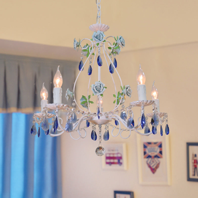 Countryside Candlestick Hanging Pendant 3/5/8 Heads Crystal Chandelier Lighting Fixture in Blue/Purple Clearhalo 'Ceiling Lights' 'Chandeliers' Lighting' options 324764