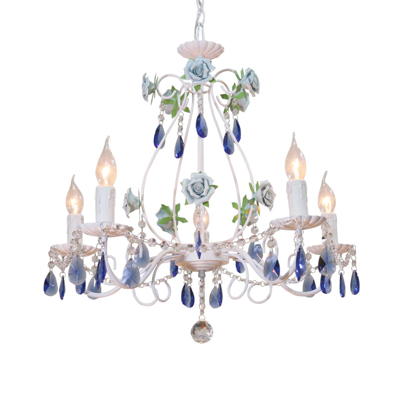 Countryside Candlestick Hanging Pendant 3/5/8 Heads Crystal Chandelier Lighting Fixture in Blue/Purple Clearhalo 'Ceiling Lights' 'Chandeliers' Lighting' options 324765