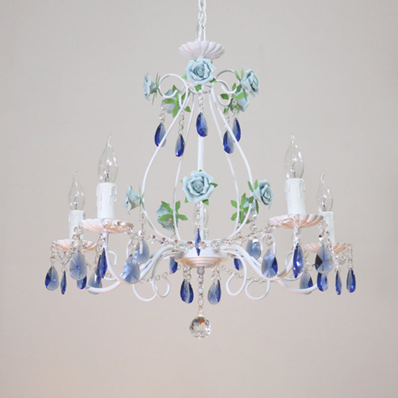 Countryside Candlestick Hanging Pendant 3/5/8 Heads Crystal Chandelier Lighting Fixture in Blue/Purple Clearhalo 'Ceiling Lights' 'Chandeliers' Lighting' options 324766