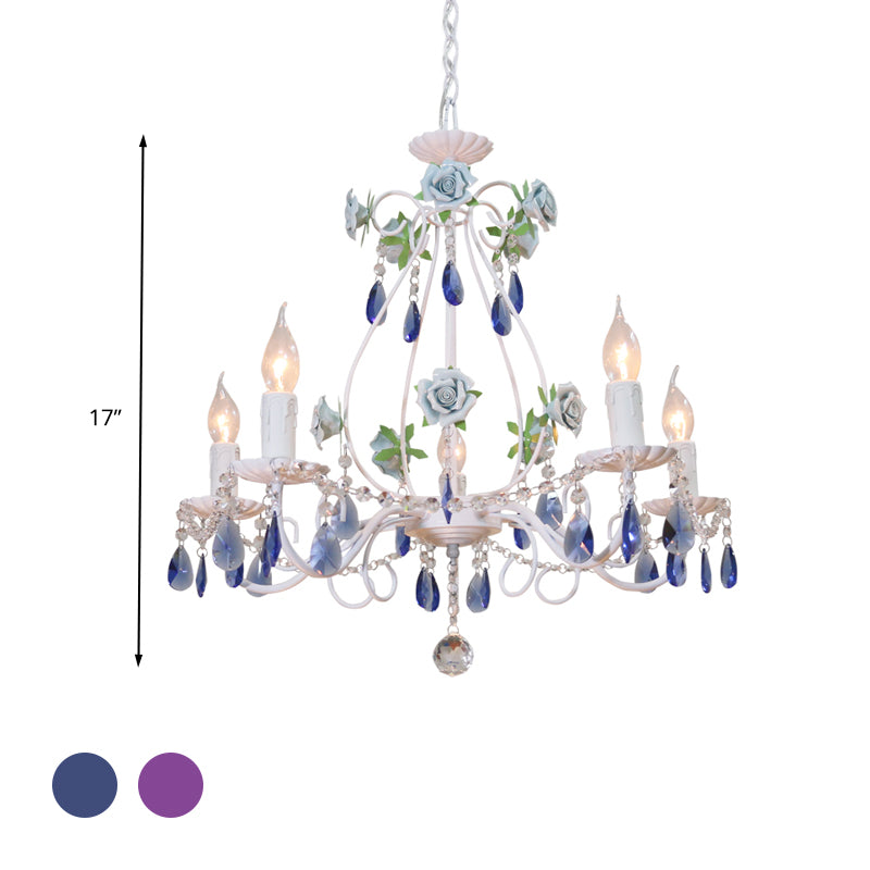 Countryside Candlestick Hanging Pendant 3/5/8 Heads Crystal Chandelier Lighting Fixture in Blue/Purple Clearhalo 'Ceiling Lights' 'Chandeliers' Lighting' options 324767