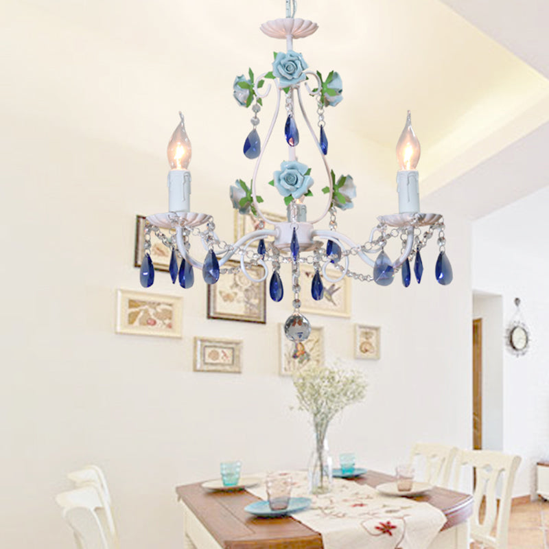 Countryside Candlestick Hanging Pendant 3/5/8 Heads Crystal Chandelier Lighting Fixture in Blue/Purple Clearhalo 'Ceiling Lights' 'Chandeliers' Lighting' options 324768