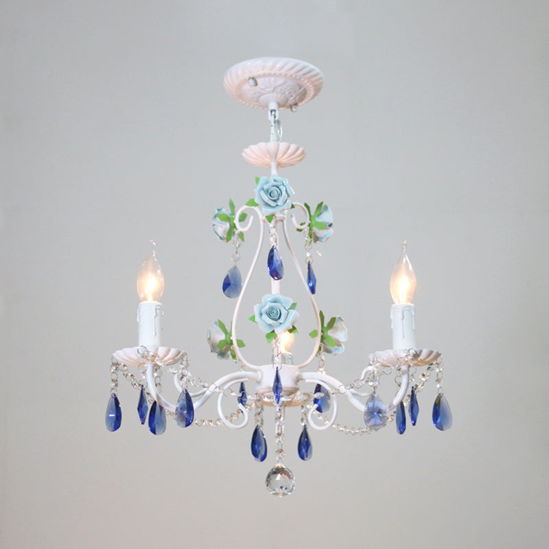 Countryside Candlestick Hanging Pendant 3/5/8 Heads Crystal Chandelier Lighting Fixture in Blue/Purple Clearhalo 'Ceiling Lights' 'Chandeliers' Lighting' options 324769