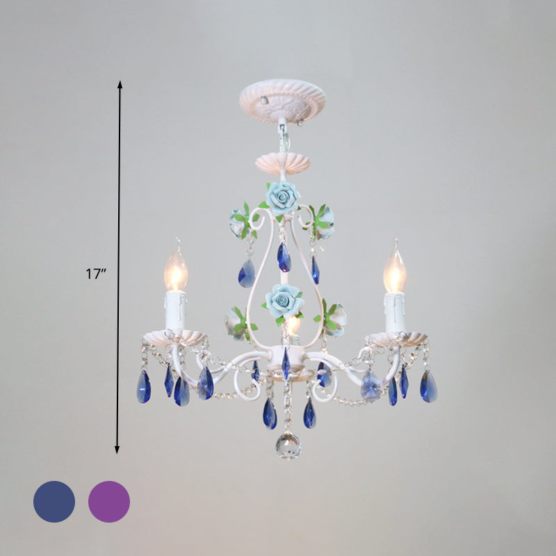 Countryside Candlestick Hanging Pendant 3/5/8 Heads Crystal Chandelier Lighting Fixture in Blue/Purple Clearhalo 'Ceiling Lights' 'Chandeliers' Lighting' options 324770