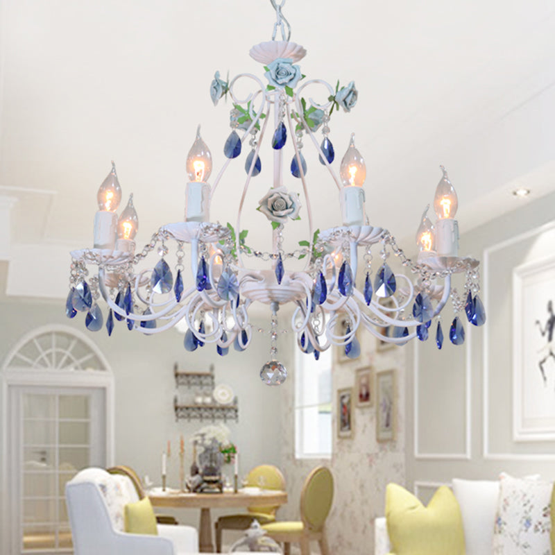 Countryside Candlestick Hanging Pendant 3/5/8 Heads Crystal Chandelier Lighting Fixture in Blue/Purple Clearhalo 'Ceiling Lights' 'Chandeliers' Lighting' options 324771