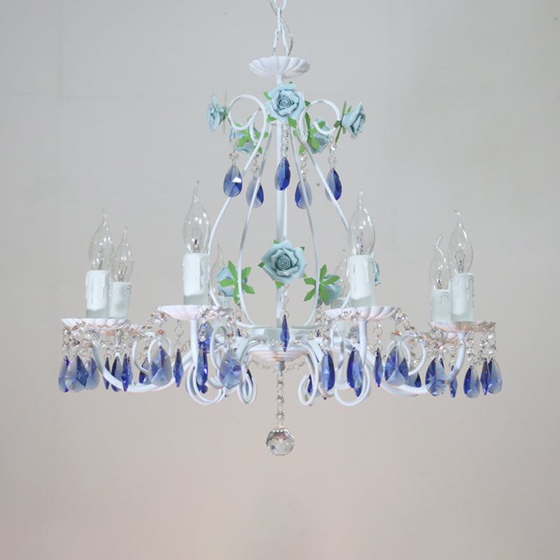 Countryside Candlestick Hanging Pendant 3/5/8 Heads Crystal Chandelier Lighting Fixture in Blue/Purple Clearhalo 'Ceiling Lights' 'Chandeliers' Lighting' options 324772