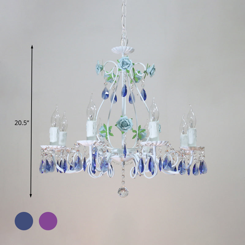 Countryside Candlestick Hanging Pendant 3/5/8 Heads Crystal Chandelier Lighting Fixture in Blue/Purple Clearhalo 'Ceiling Lights' 'Chandeliers' Lighting' options 324773